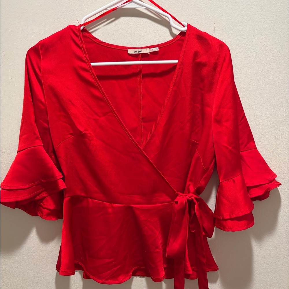 Vibrant Red Wrap Blouse